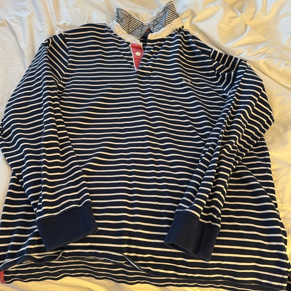 Vineyard Vines, Navy white strip rugby shirt,
 Large